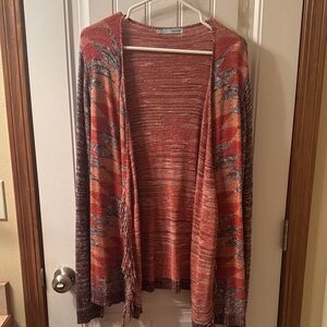 Maurices Red and Gray Open Front Cardigan